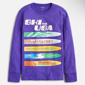 Crewcuts Kids' Unisex Long-Sleeve "Ski the USA" Graphic T-Shirt - Size M (8-9)